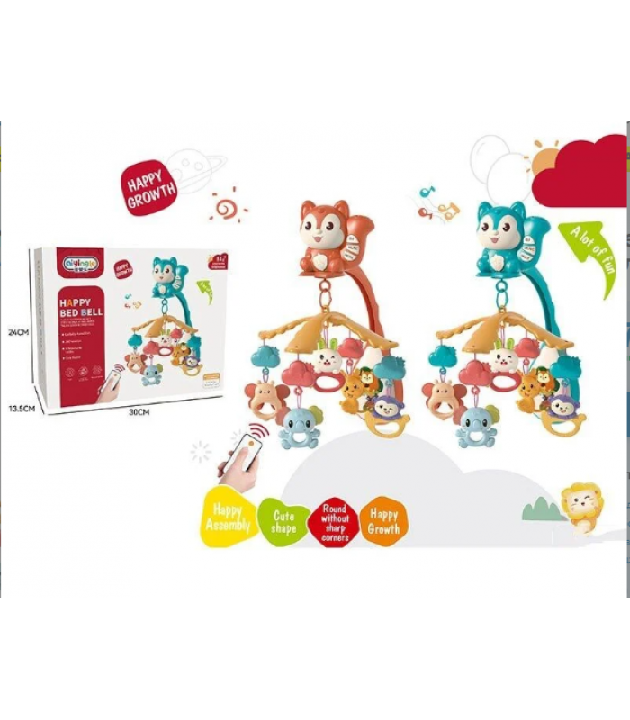 Карусель 668-38 N, 2 цвета, на радиоуправлении, проектор, вращение на 360°, колыбельные мелодии, музыка, таймер, 5 подвесок-погремушка, пульт