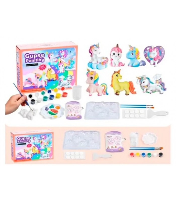 Набор для творчества LC41-6F раскраска, формочки (единорог), гипс, краски, кисточка, палитра, в кор-ке, 22-17-6см, пакунок малюка