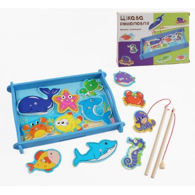 Магнитная рыбалка 28538, "WToys", деревянная, 2 удочки, рыбки, пакунок малюка