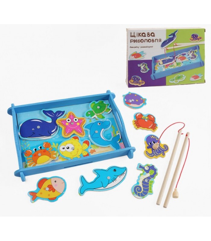 Магнитная рыбалка 28538, "WToys", деревянная, 2 удочки, рыбки, пакунок малюка