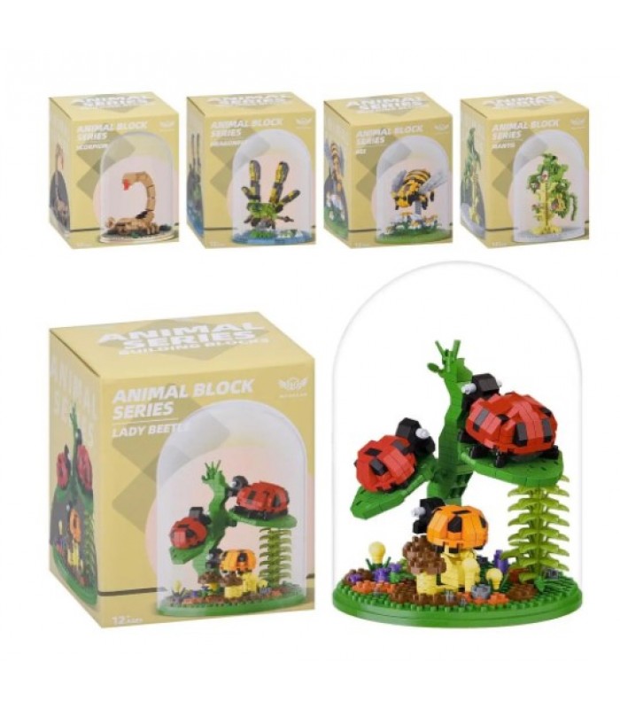 Конструктор MG1372A/B/C/D/F насекомое, колба, 5 видов, в кор-ке, 13-17-13см, пакунок малюка