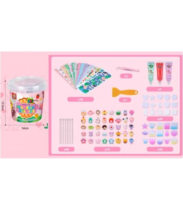 Набор для творчества RDF-171A ,  формы для брелков, наклейки, фигурки, клей, инструменты, в ведре, пакунок малюка