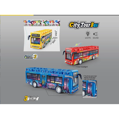 Автобус 7736 3 цвета, звуки, подсветка, инерция, резиновые шины, на батарейках, открываются двери, пакунок малюка