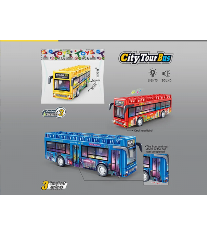 Автобус 7736 3 цвета, звуки, подсветка, инерция, резиновые шины, на батарейках, открываются двери, пакунок малюка