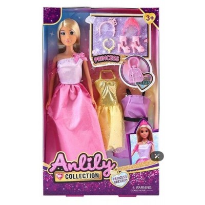 Кукла 616332 высота: 30 см, голова и руки: резина, тело и ноги: пластик, съемное платье, 2 дополнительных платья, обувь, аксессуары