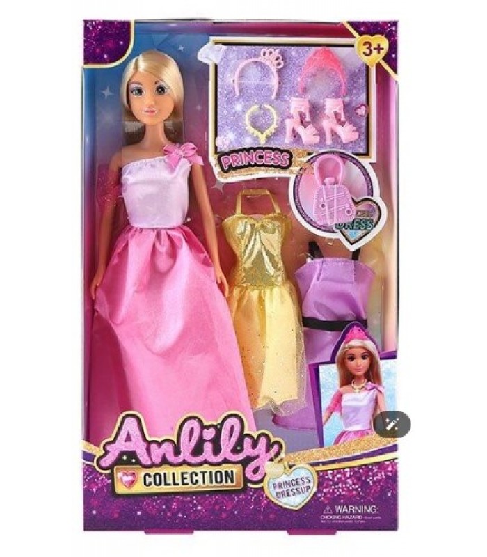 Кукла 616332 высота: 30 см, голова и руки: резина, тело и ноги: пластик, съемное платье, 2 дополнительных платья, обувь, аксессуары