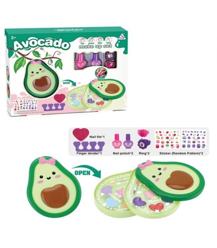 Косметика JYN-202, авокадо, 2 яруса, тени, (лак 2шт, наклейки, пилка, разд.для пальцев), кольцо 2шт, в кор-ке, 32,5-25-6см, пакунок малюка