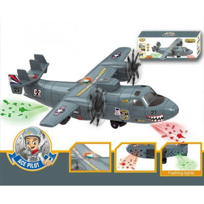 Самолет 286-47 колесо свободного хода, подсветка, звуки, проекция, на батарейках, автоматические обороты лопастей, пакунок малюка