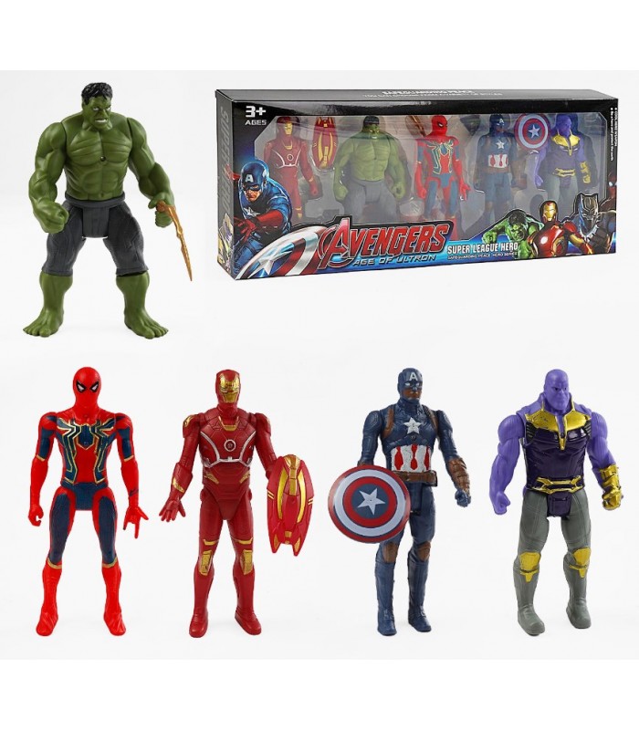 Набор героев 6626 A, 5шт., подсветка, высота 15см, подвижные конечности, 2 щита, 4 паука лапы, в коробке