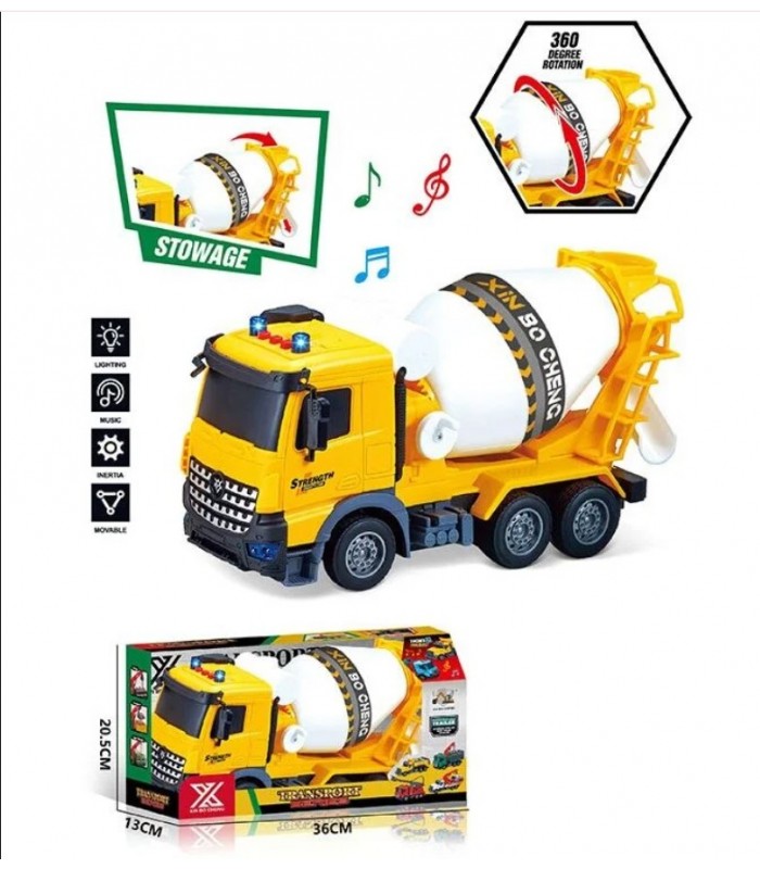 Спецтехника 688-6 C “Бетоносмеситель”, длина 29 см, подсветка, звуковые эффекты, инерция, резиновые колеса, подвижные детали