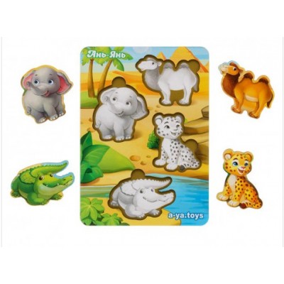 Вкладыши "Животные Африки - 2" (фон с подсказкой) ПСФ060, пакунок малюка, для детей от 2 лет