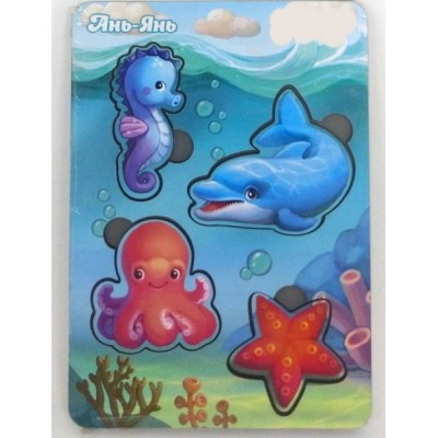 Вкладыши "Морские животные - 1" (фон с подсказкой), 16*12см,ПСФ055, пакунок малюка, для детей от 2 лет