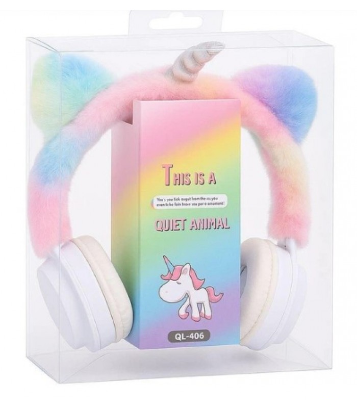 Наушники FG240430008Q, пластик, плюш, FM-радио, TF-слот, Bluetooth, единорог с плюшевыми ушками, разноцветные. пакунок малюка