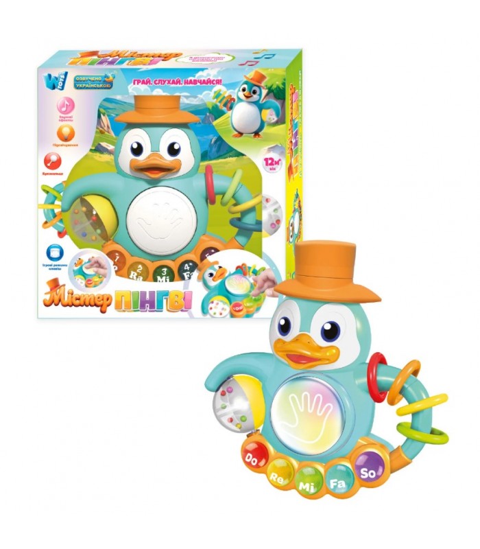 Мистер Пингви 53286, "WToys",подсветка, звуки, 10 сказок, 10 песен, ноты, цифры, на батарейках, пакунок малюка